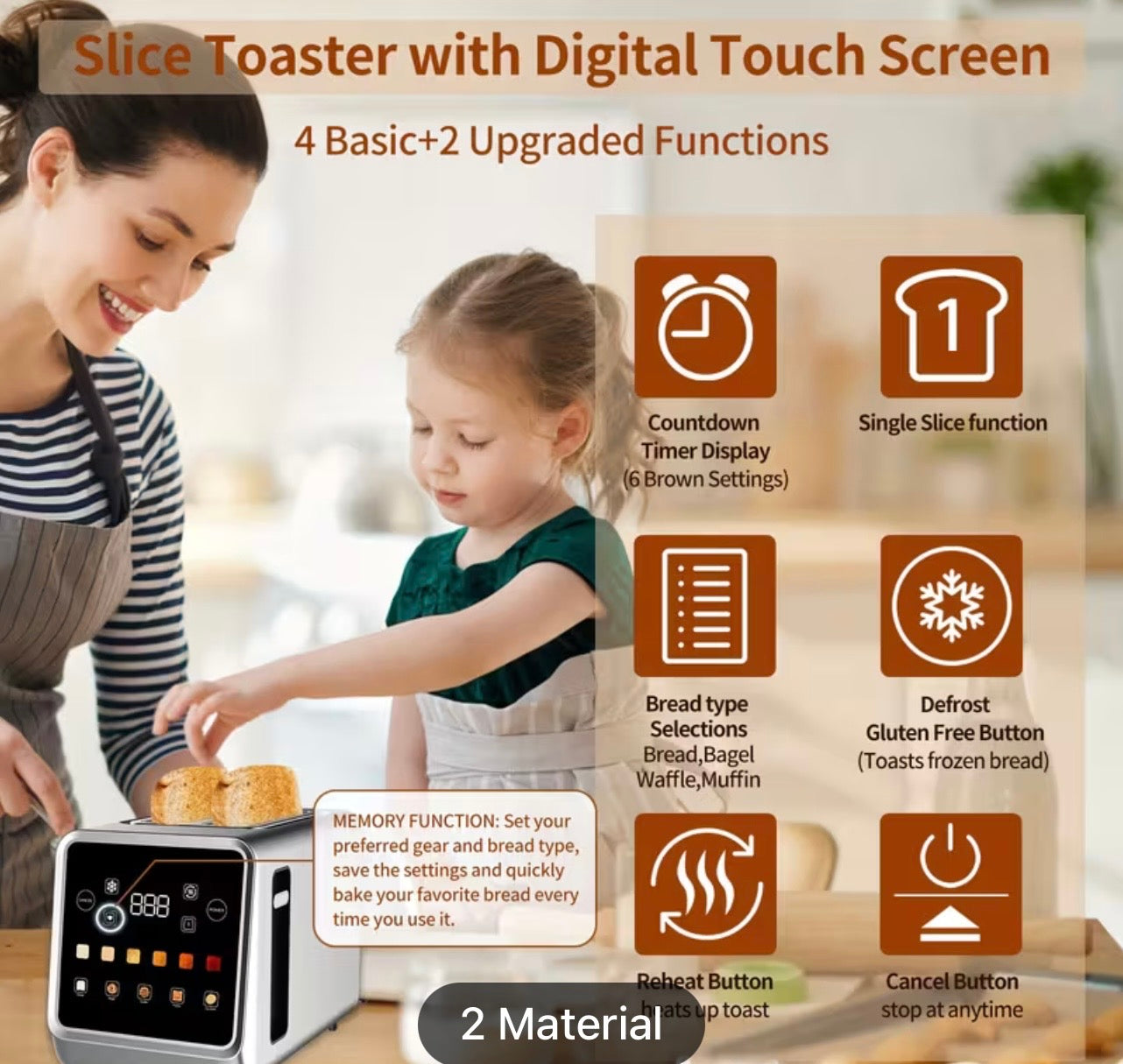 Smart Digital Toaster - 2-Slice with Touch Screen & 7 Shade Settings