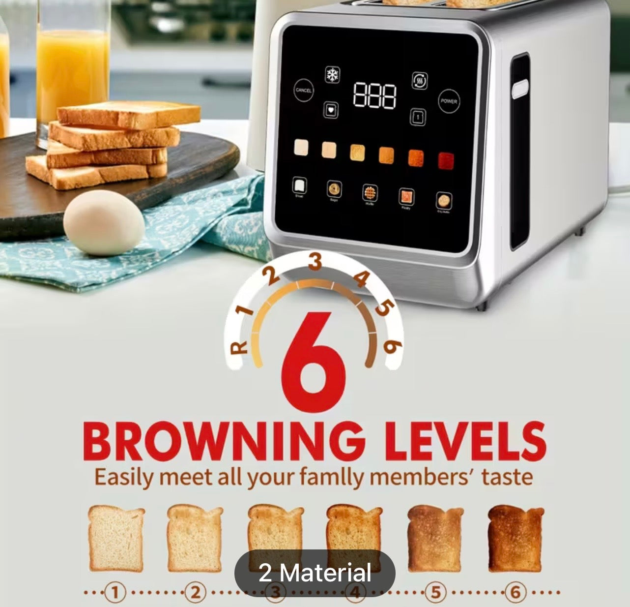Smart Digital Toaster - 2-Slice with Touch Screen & 7 Shade Settings